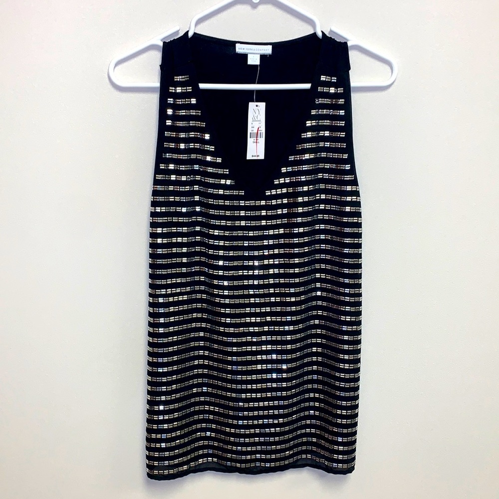New York & Company, Black Tank, Embellished, Small, NWT